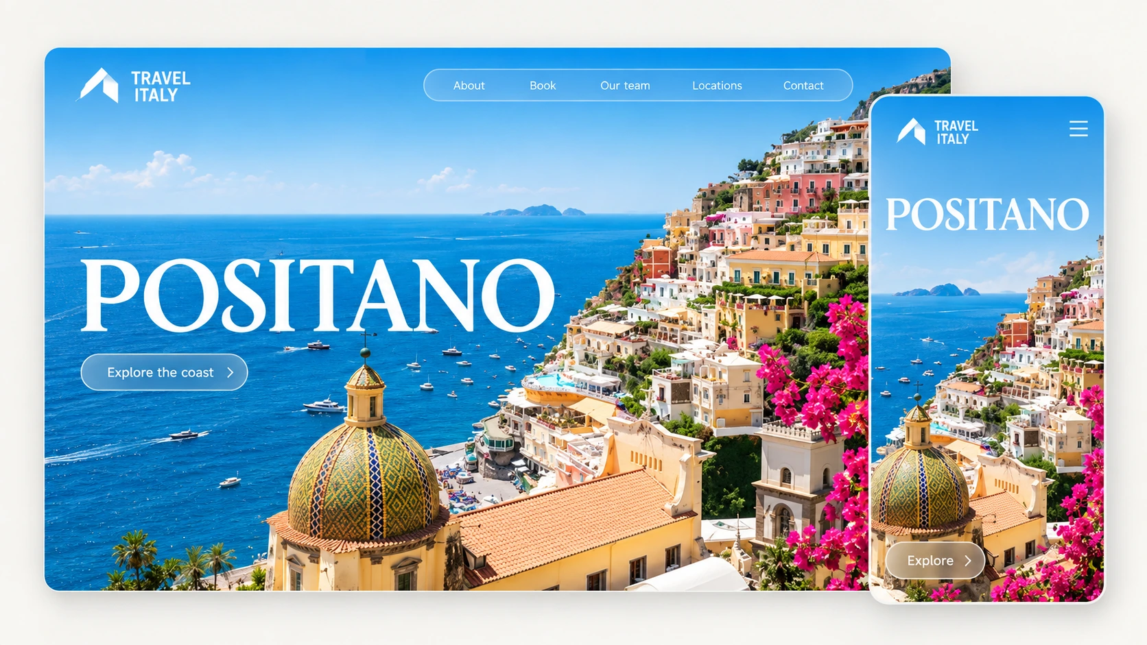Παρουσίαση του website Travel Italy σε υπολογιστή και κινητό